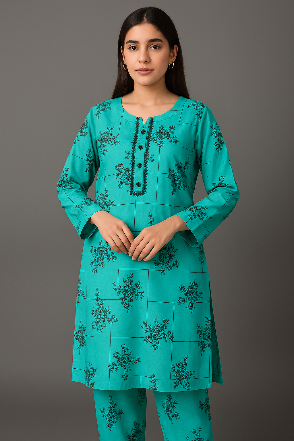 Linen Allover Digital Printed 2Pc Dress Free Size