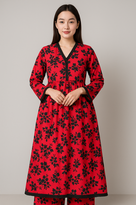 Linen Allover Digital Printed 2Pc Dress Free Size